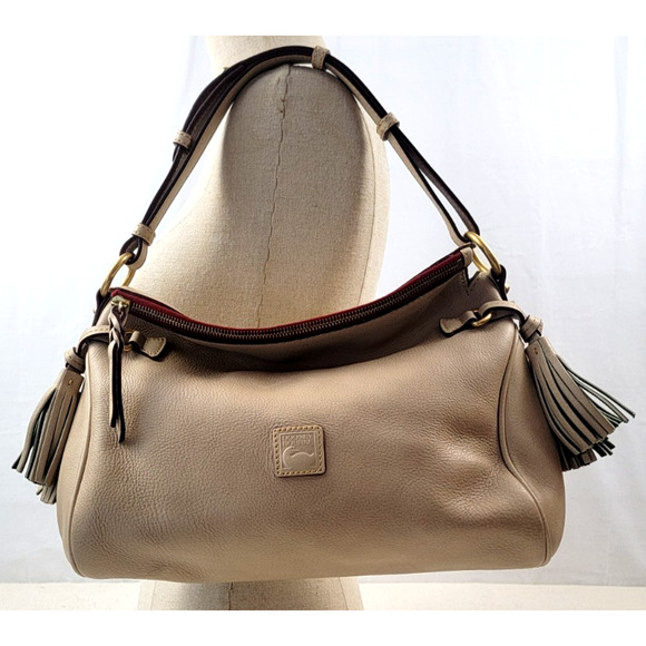 Dooney & Bourke Florentine Leather Tassel Shoulder Bag Natural Tan Hobo Purse - Picture 2 of 13